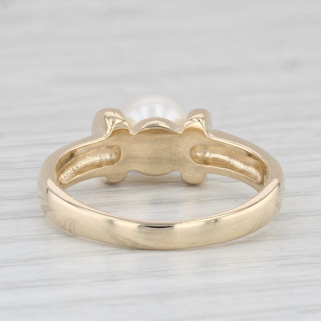 Light Gray Cultured Pearl Solitaire Ring 14k Yellow Gold Size 8.5
