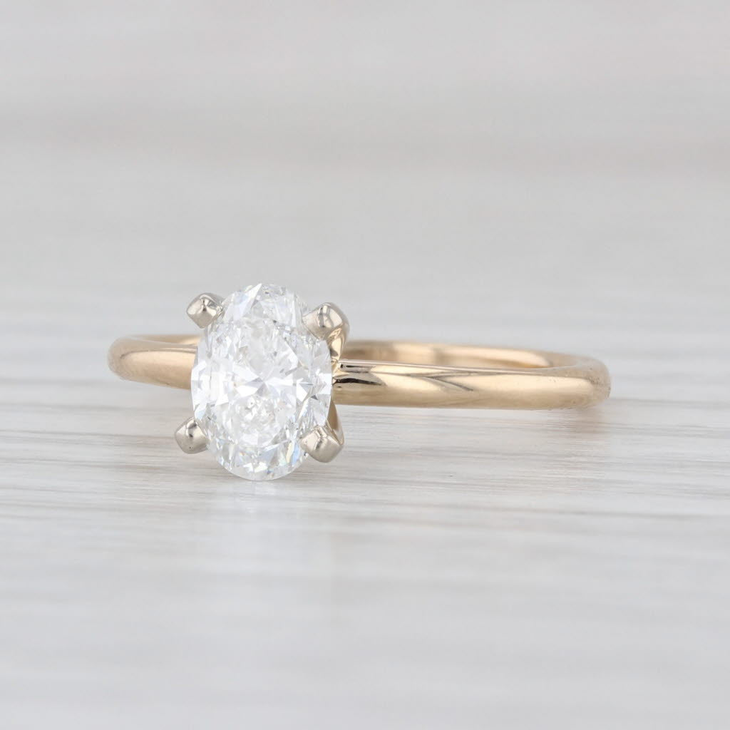 0.90ct Diamond Oval Solitaire Engagement Ring 14k White Yellow Gold Size 6 GIA