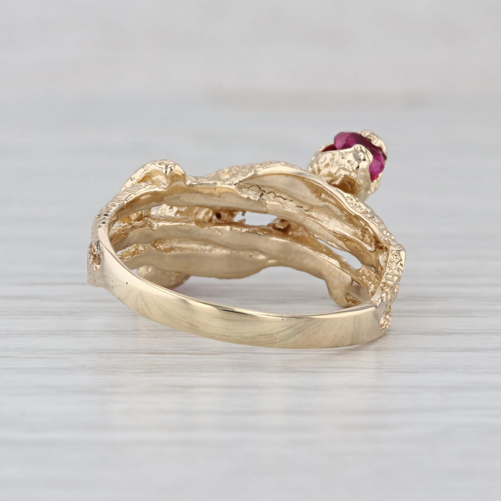 Intertwining Snakes Bypass Ring 18k Gold Size 11 Lab Created Rubies Spinel