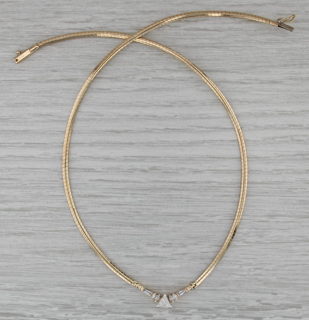 0.90ctw Trillion Diamond V Omega Chain Necklace 14k Yellow Gold 16.75"