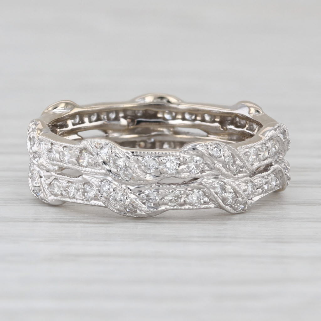 Vintage 0.48ctw Double Band Diamond Ring 18k White Gold Wedding Anniversary