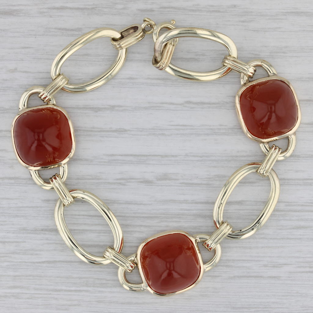 Gray Vintage Carnelian Sugarloaf Bracelet 14k Yellow Gold 7" Statement