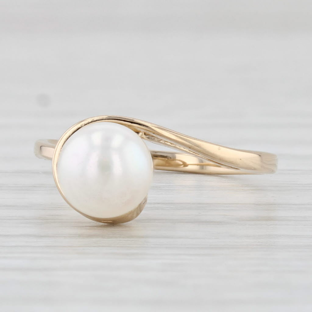 Light Gray Saltwater Cultured Pearl Solitaire Ring 14k Yellow Gold Size 5.75