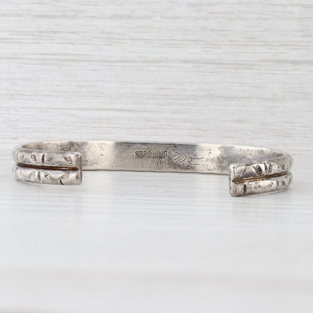 Light Gray Vintage Native American Stamped Cuff Bracelet Sterling Silver Signed 6.25" 6.6mm