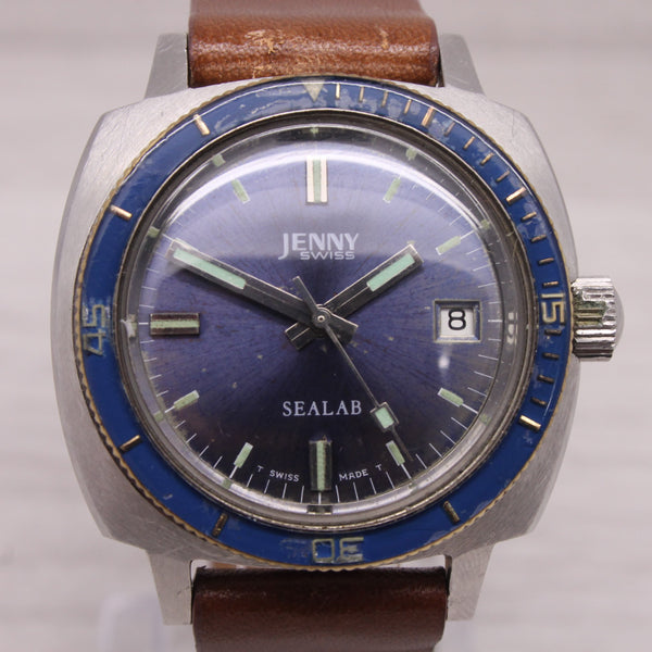 Vintage Jenny Sealab 39mm Stainless Steel Automatic Divers Watch ETA Blue Dial