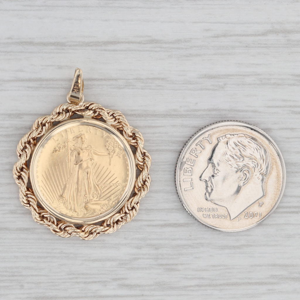 Light Gray Authentic 1987 1/10oz American Eagle Liberty 5 Dollar Coin Pendant 14k 22k Gold