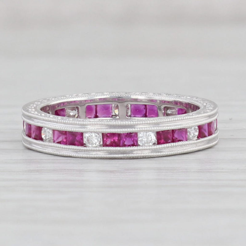 Light Gray New 1.89ctw Ruby Diamond Eternity Ring Platinum Wedding Band Stackable Size 6.5