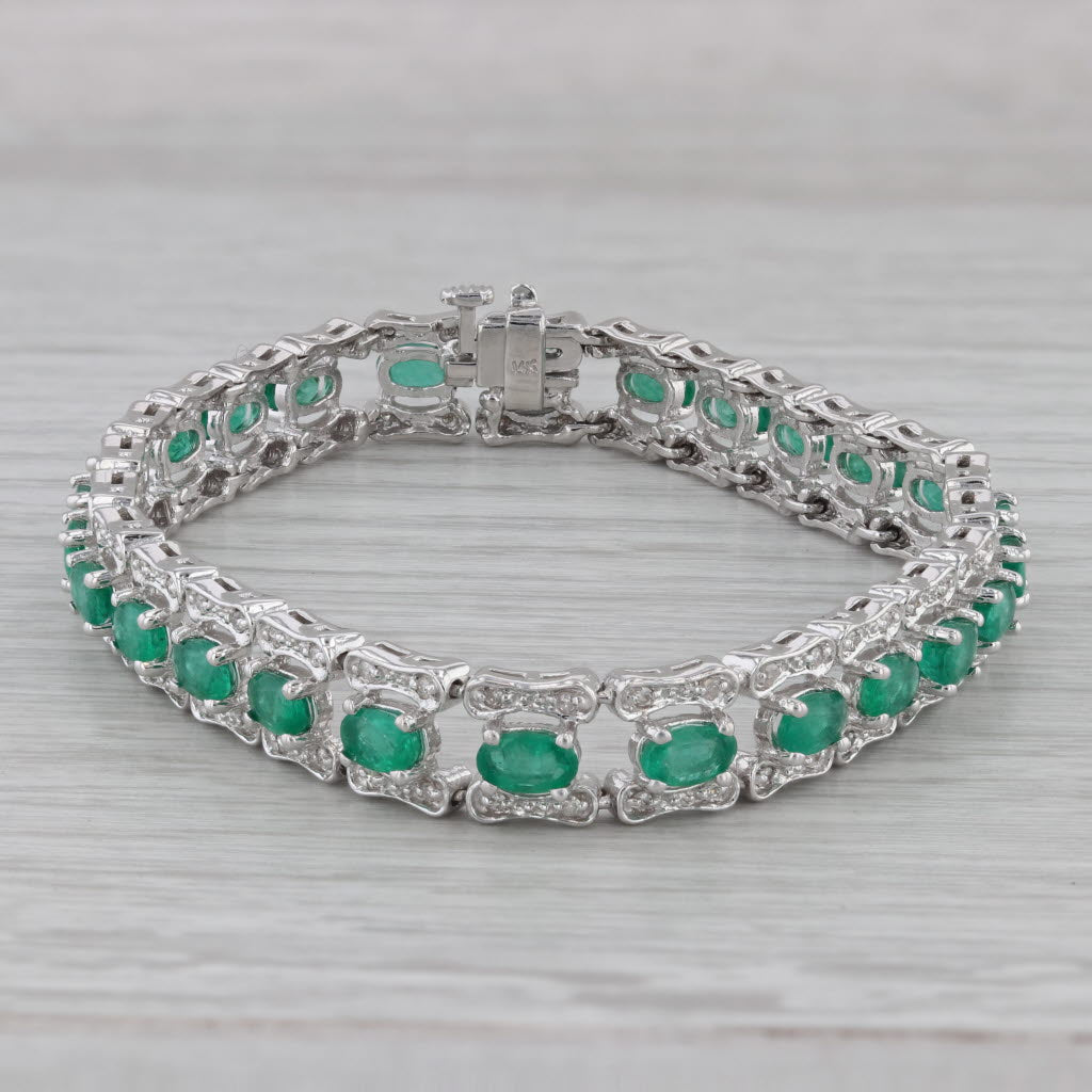 Gray 6.70 ctw Emerald Diamond 14K White Gold Tennis 7" Bracelet