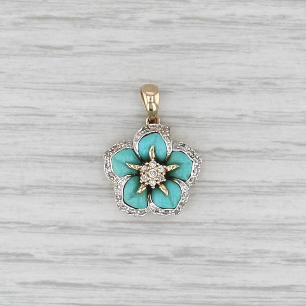 Le Vian Diamond Turquise Flower Pendant 14k Yellow Gold Floral Drop