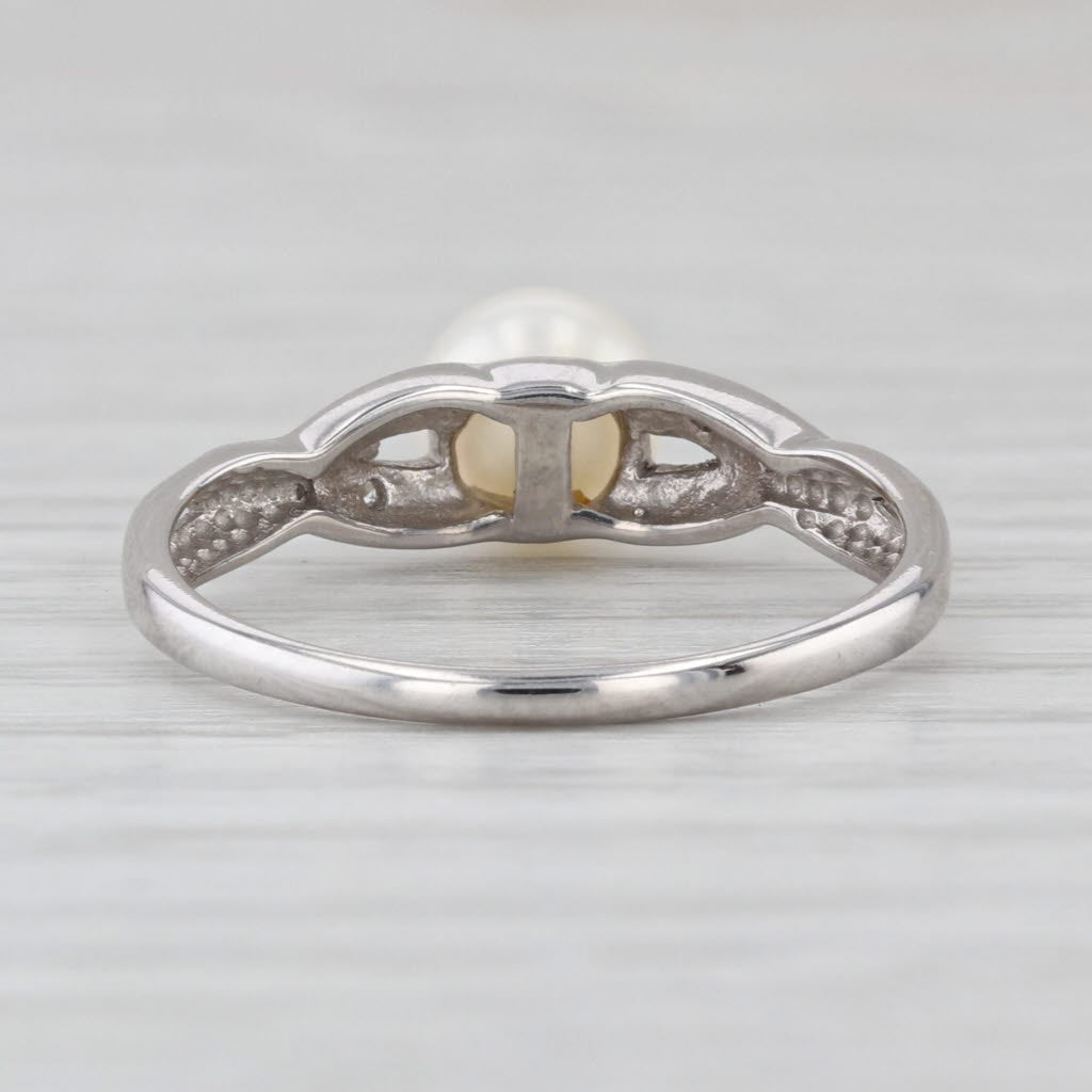 Cultured Pearl Diamond Ring 10k White Gold Size 7