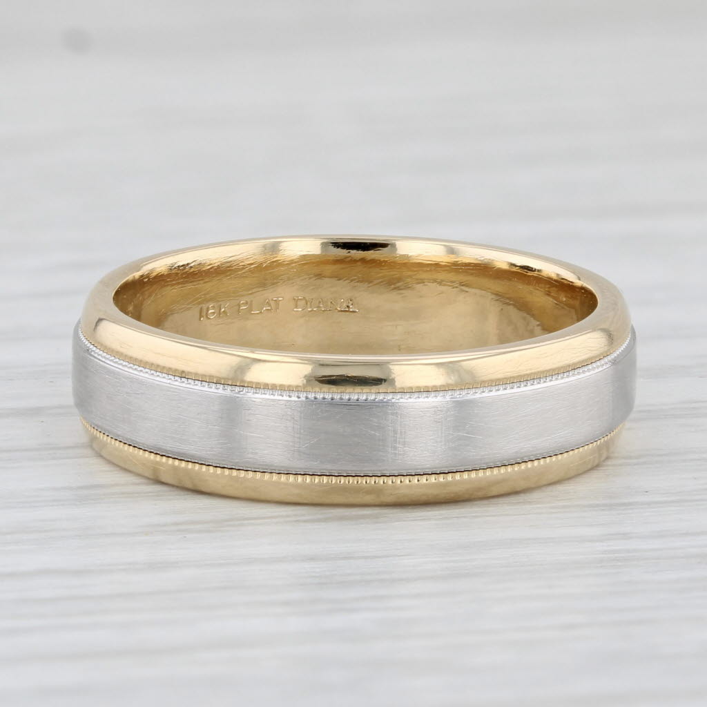 Light Gray 2-Toned Wedding Band Size 8.5 Platinum 18k Gold Ring