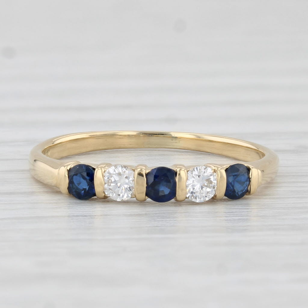 Light Gray 0.37ctw Blue Sapphire Diamond Ring 18k Yellow Gold Size 5 Stackable Wedding Band