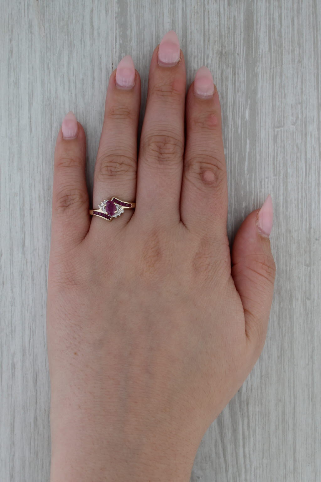 0.81ctw Ruby Diamond Bypass Ring 10k Yellow Gold Size 8