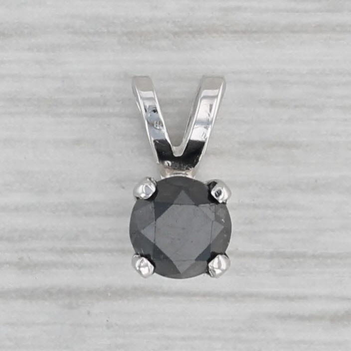 Gray New Small 0.44ct Black Diamond Solitaire Pendant 14k White Gold Round Brilliant