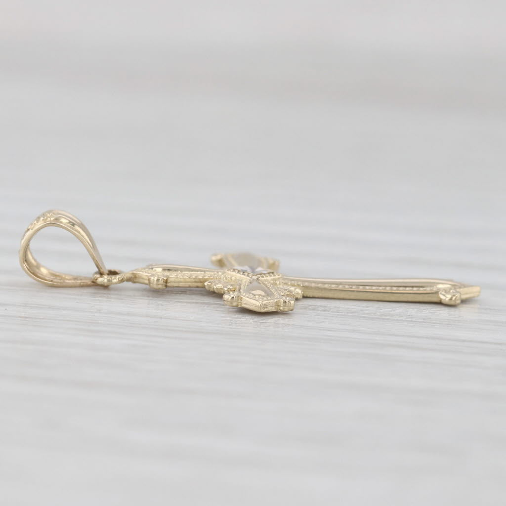 Light Gray Rayed Cross Pendant 14k Yellow Gold White Gold Accent Religious Jewelry