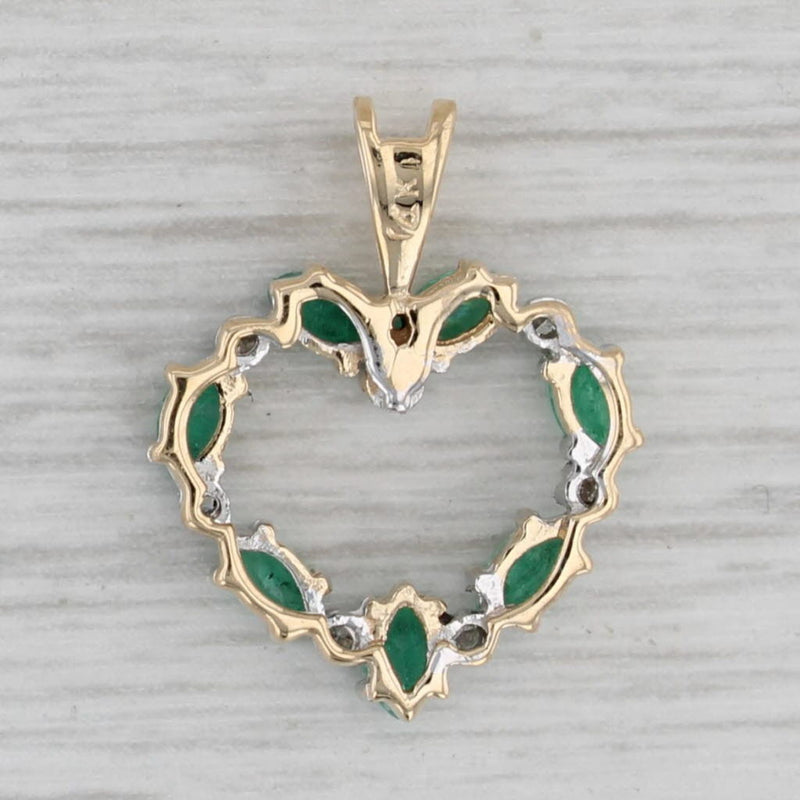 0.44ctw Emerald Diamond Open Heart Pendant 14k Yellow Gold