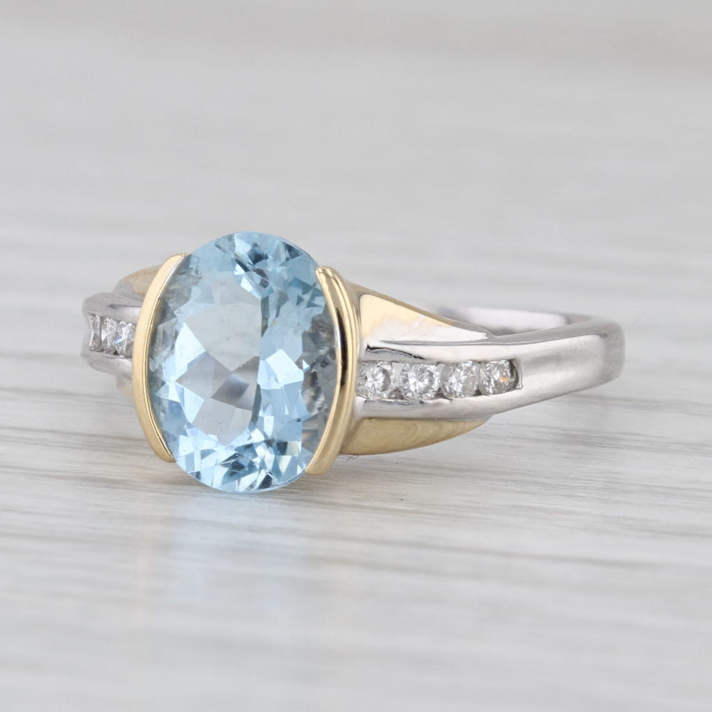2.56ctw Oval Aquamarine Diamond Ring 14k Yellow White Gold Size 7.75