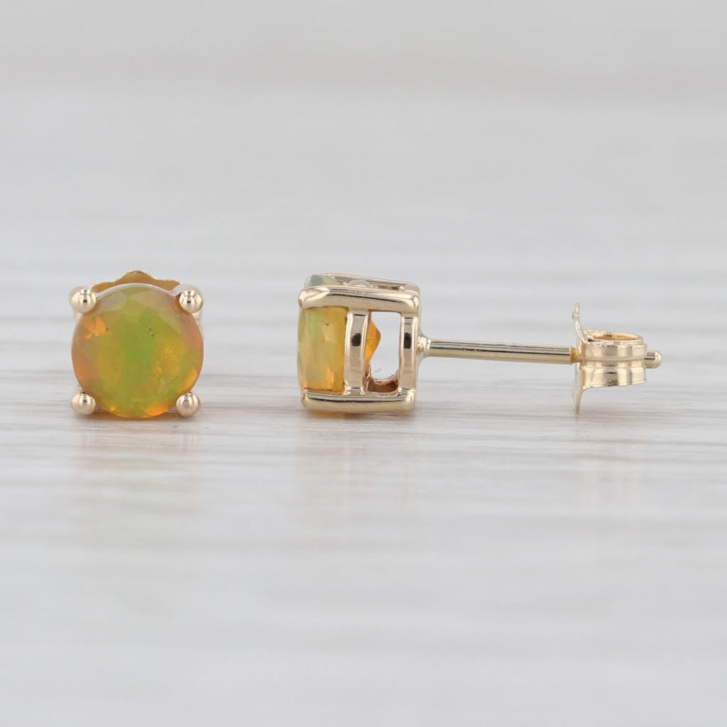 0.71ctw Yellow Green Opal Stud Earrings 10k Yellow Gold Round Solitaire Studs