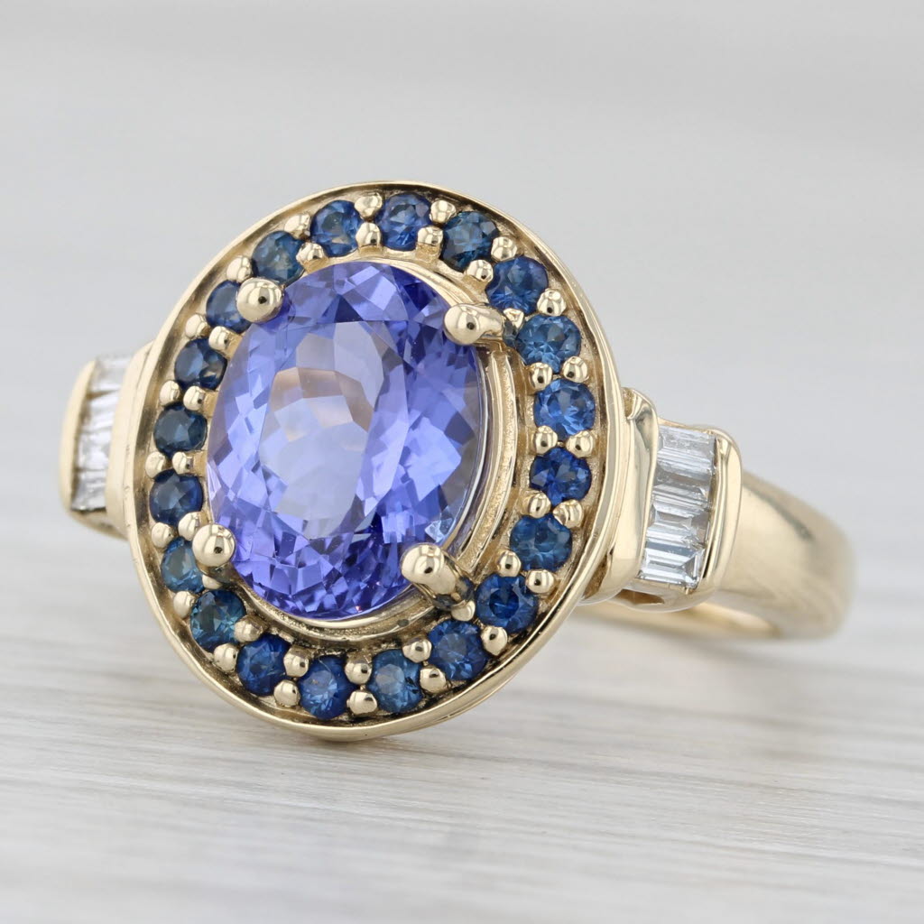 Light Gray 2.52ctw Purple Tanzanite Blue Sapphire Halo Diamond Ring 10k Yellow Gold Size 5