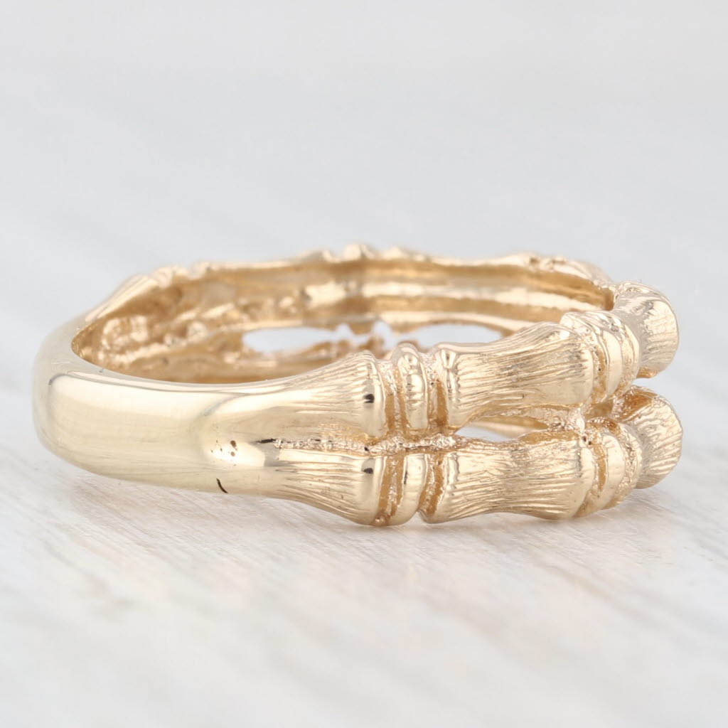 Light Gray Textured Bamboo Double Band Ring 14k Yellow Gold Size 6.75
