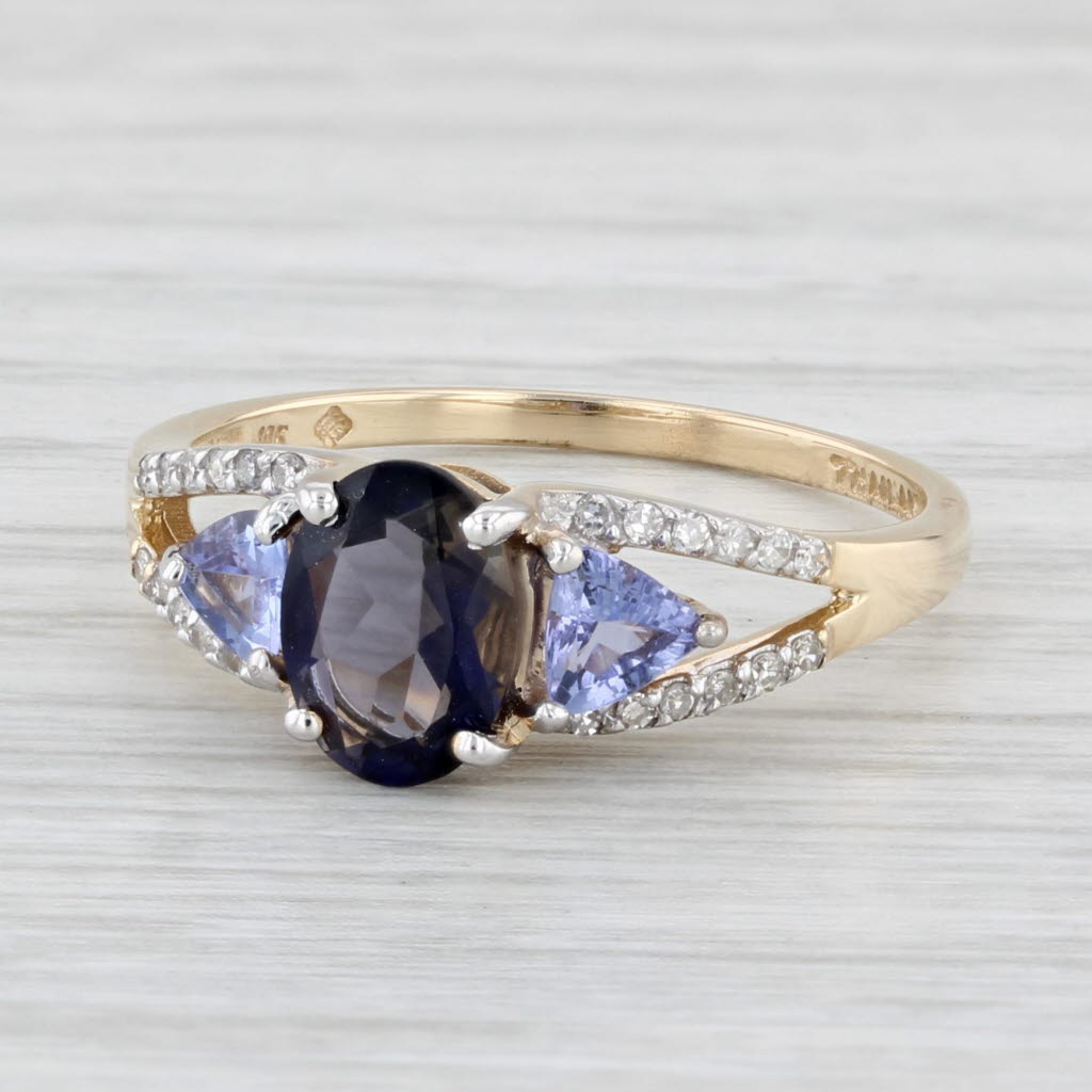 Light Gray 1.60ctw Iolite Tanzanite Diamond Ring 10k Yellow Gold Size 8.25