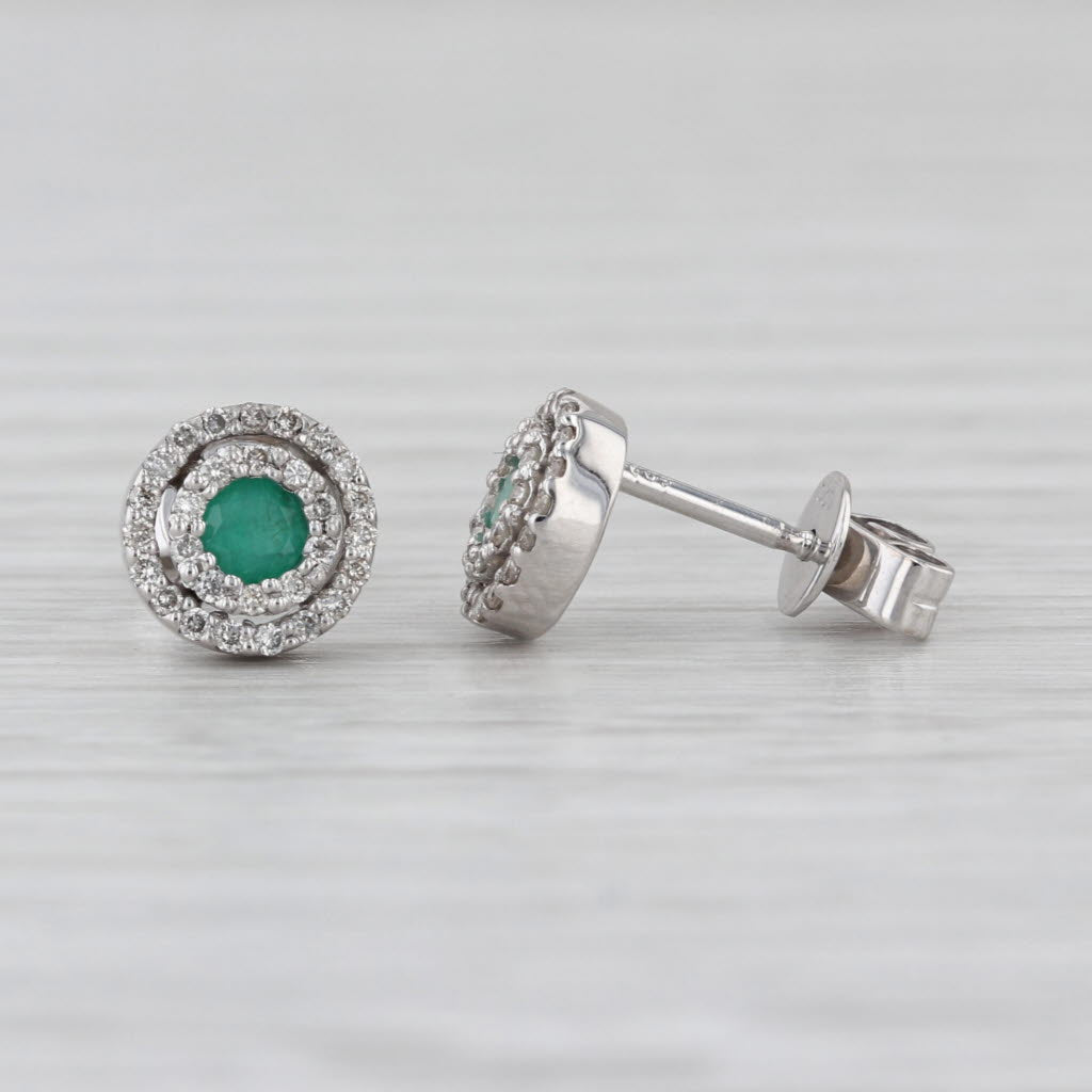 0.39ctw Emerald Diamond Halo Stud Earrings 14k White Gold Studs
