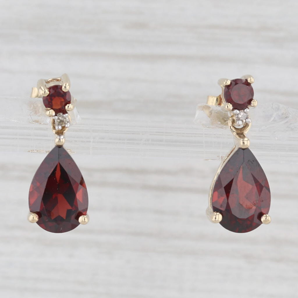 Light Gray 3.30ctw Garnet Diamond Teardrop Earrings 10k Yellow Gold Small Stud Drops