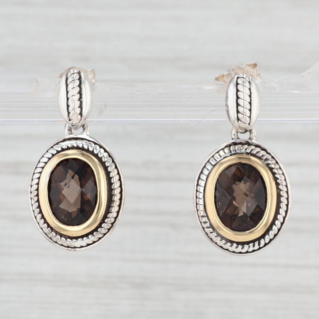 Light Gray 3.40ctw Oval Smoky Quartz Dangle Earrings 18k Gold Sterling Silver