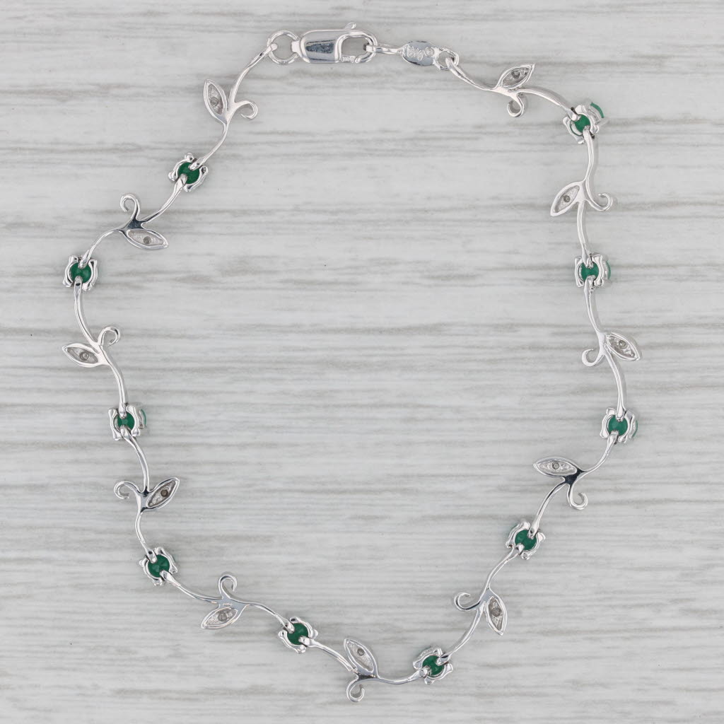 Gray 1.05ctw Emerald Diamond Flower Bracelet 10k White Gold 6.5"