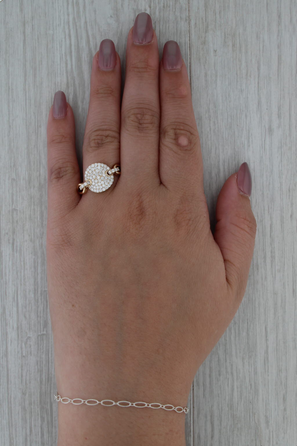 Sonia B 0.95ctw Diamond Pave Disk Lin Ring 14k Yellow Gold Size 10.25 R9053