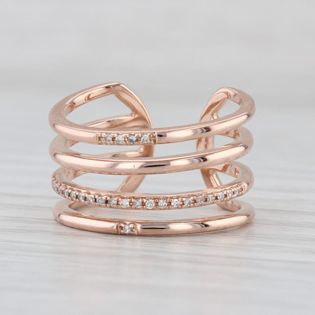 Diamond Stacked Multiband Ring 14k Rose Gold Adjustable Size 5.5