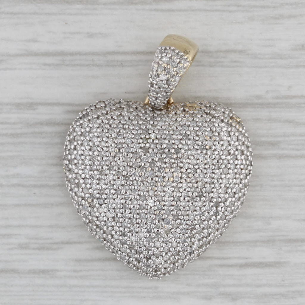 Gray 1.01ctw Pave Diamond Heart Pendant 10k Yellow Gold
