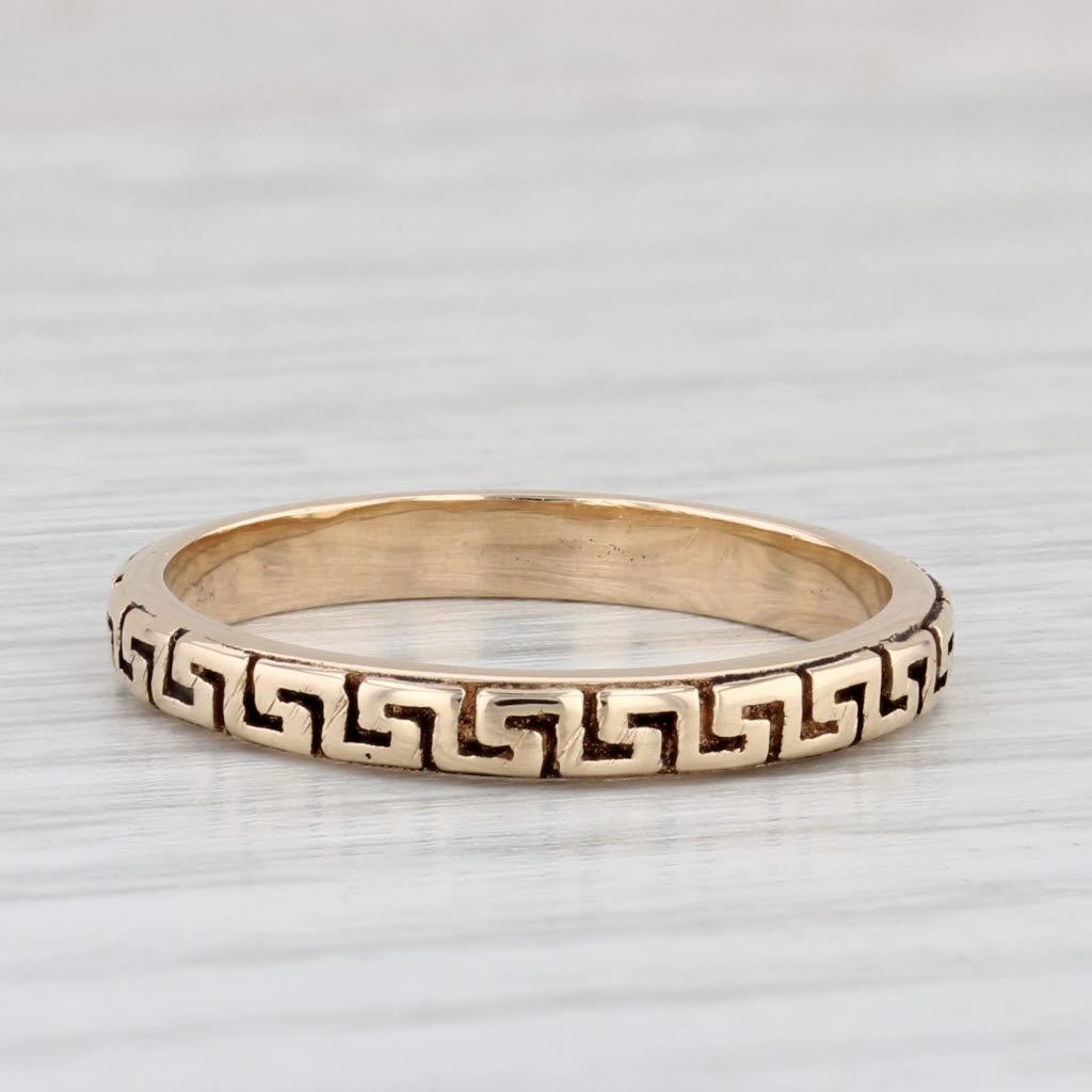 Light Gray Greek Key Pattern Ring 14k Yellow Gold Size 6.5 Stackable Band