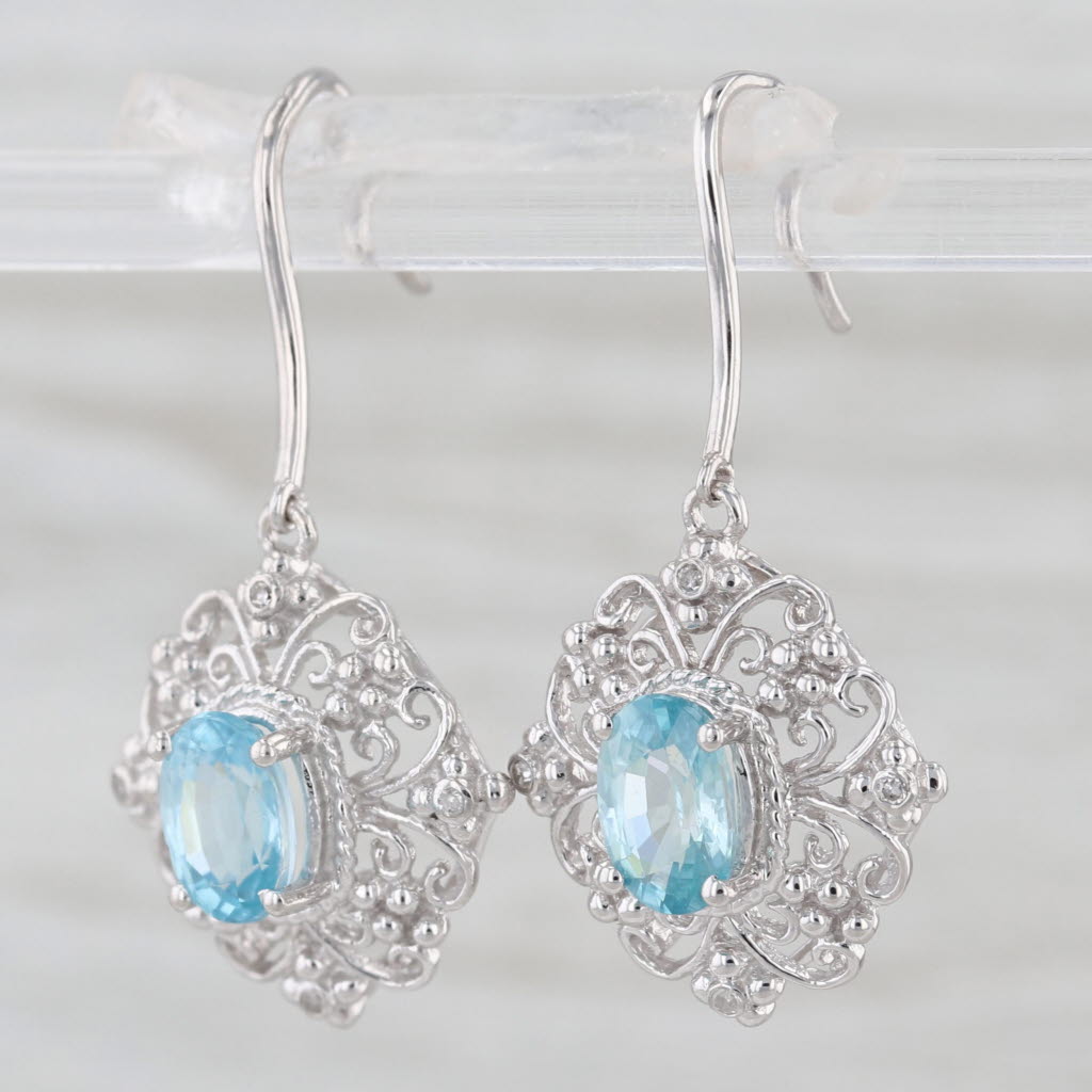 2.50ctw Zircon Diamond Ornate Dangle Earrings 10k White Gold Hook Posts