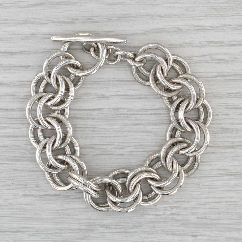 Silpada Double Cable Chain Bracelet Sterling Silver 14.1mm 7" Charm Starter
