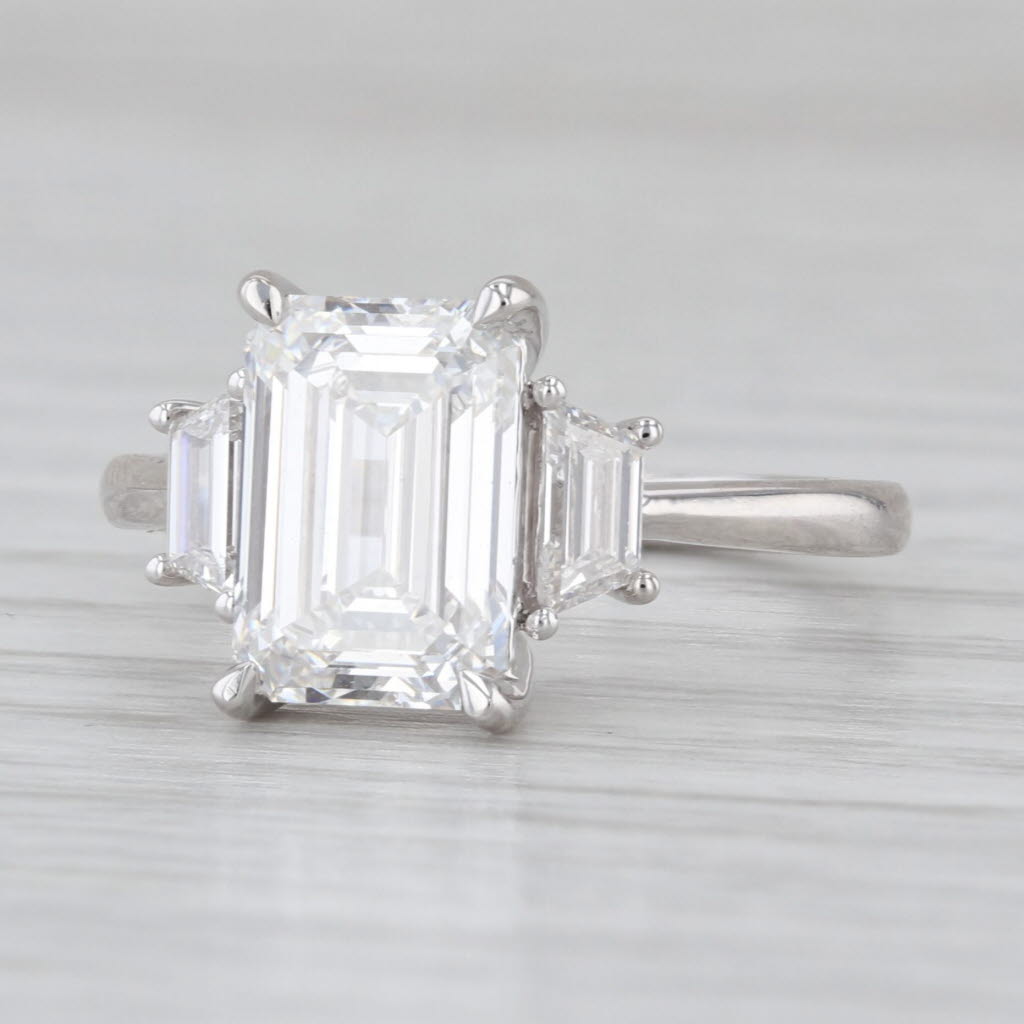 New IGI 3.51ctw Emerald Cut Lab Grown Diamond 3-Stone Engagement Ring 14k Gold