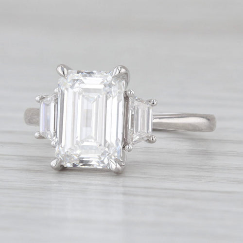 New IGI 3.51ctw Emerald Cut Lab Grown Diamond 3-Stone Engagement Ring 14k Gold
