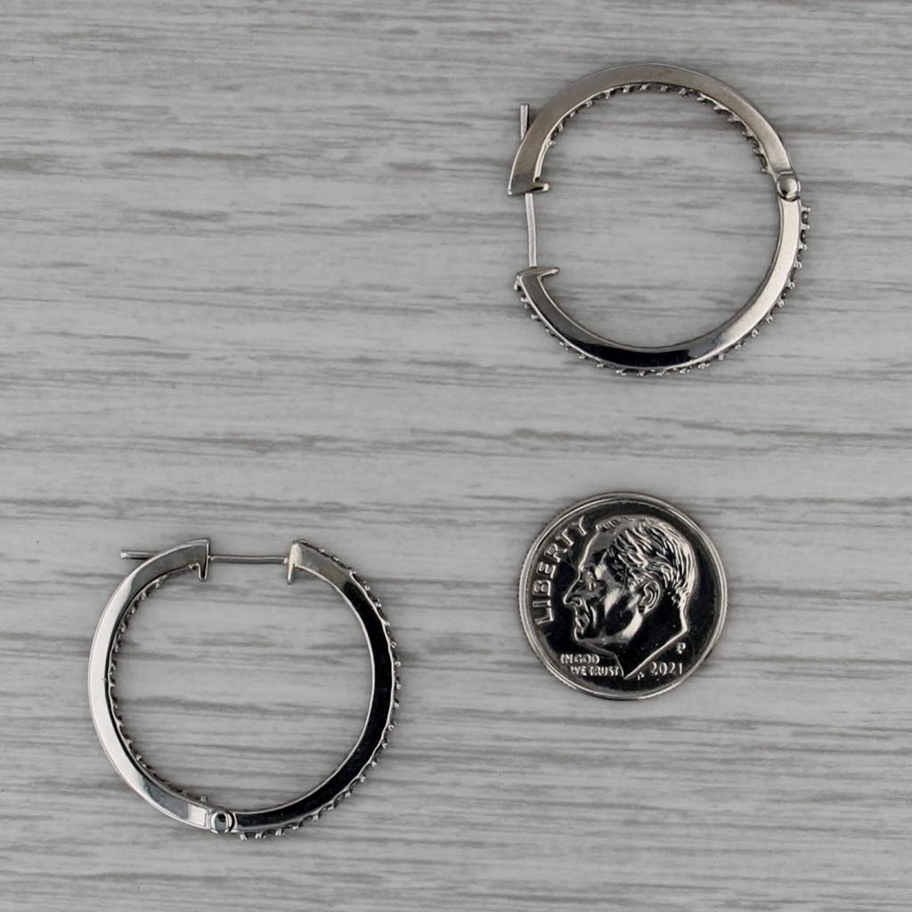 0.70ctw Diamond Inside Out Hoop Earrings 14k White Gold Hinged Round Hoops