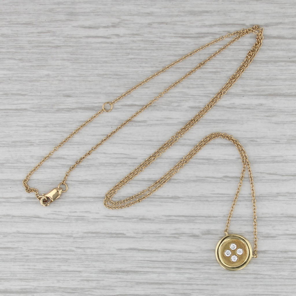 0.16ctw Diamond Button Pendant Necklace 18k Yellow Gold 20-22" Cable Chain