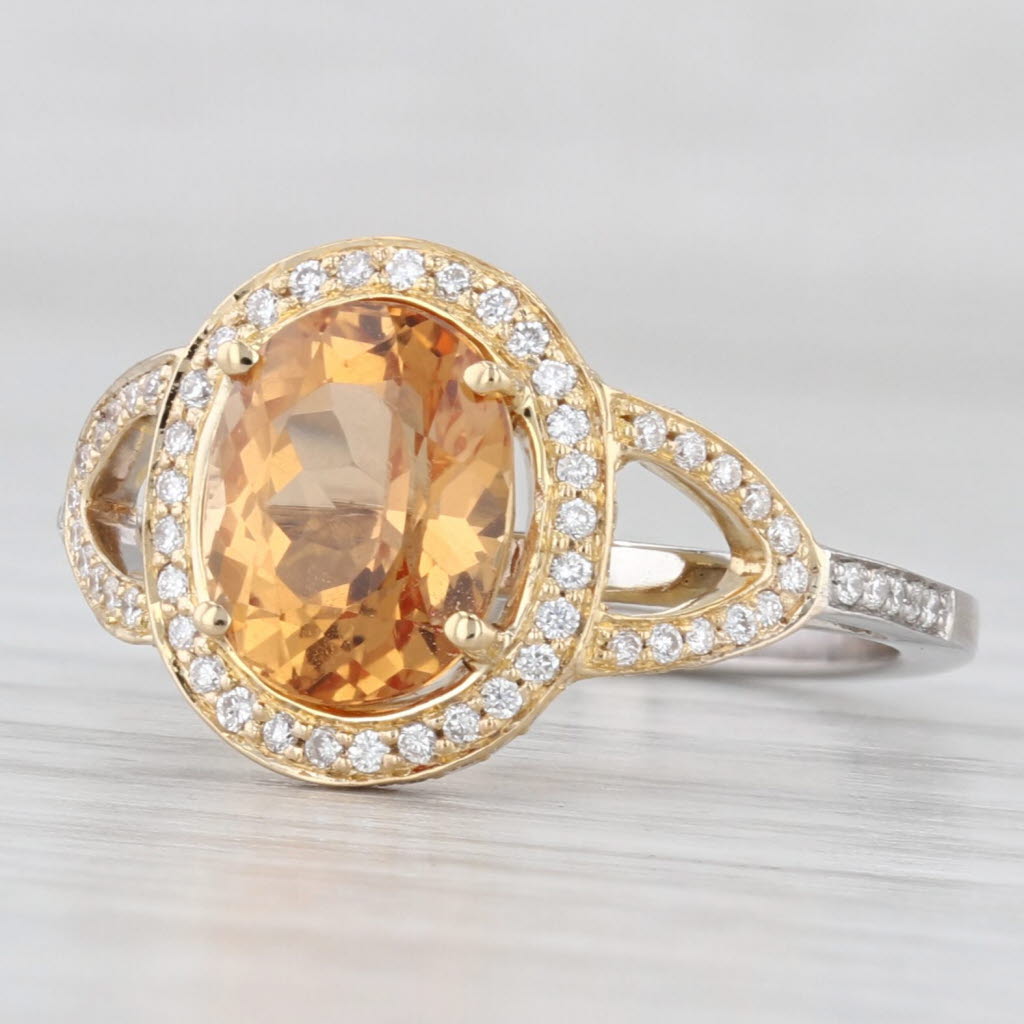 Light Gray 3.05ctw Orange Topaz Diamond Halo Ring 14k Yellow White Gold Size 6.5