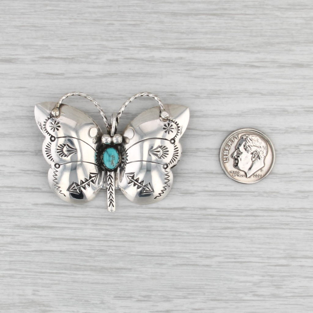 N Silago Navajo Butterfly Brooch Sterling Silver Turquoise Native American Pin