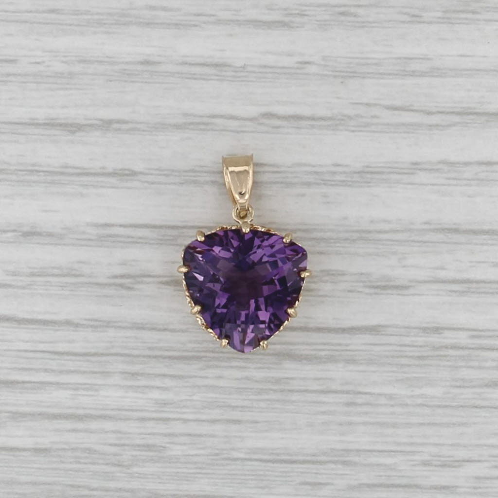 12ct Trillion Amethyst Solitaire Pendant 14k Yellow Gold