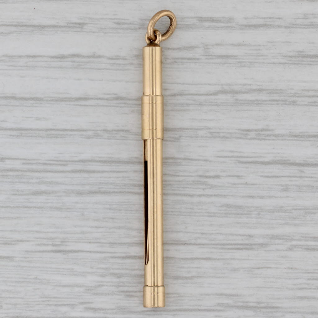 Gray Antique Retractable Toothpick in holder Charm 14k Yellow Gold Pendant