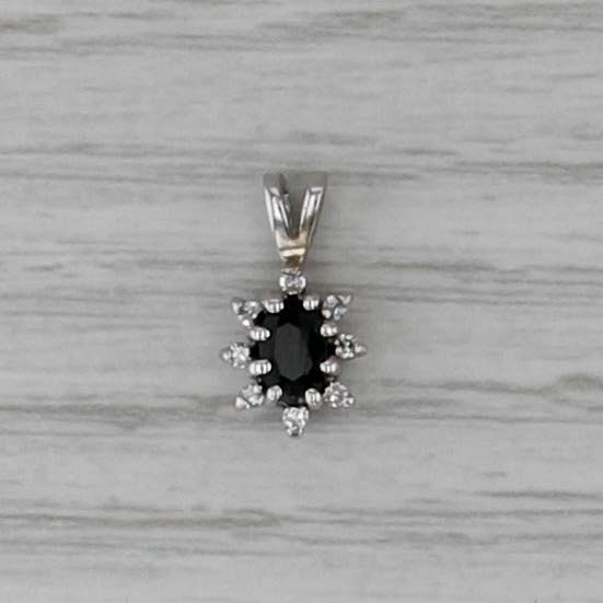 Small 0.36ctw Blue Sapphire Diamond Halo Pendant 10k White Gold