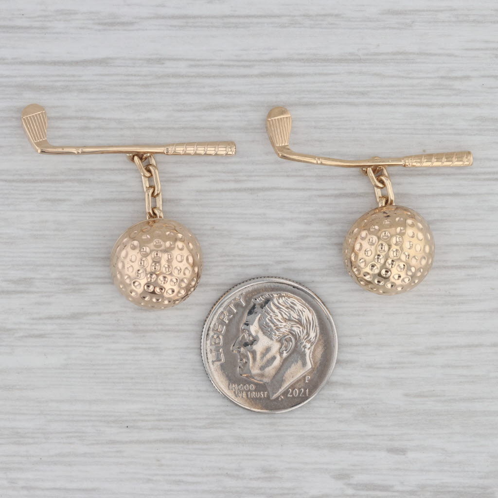 Gray Vintage Golf Ball & Club Cufflinks 14k Yellow Gold