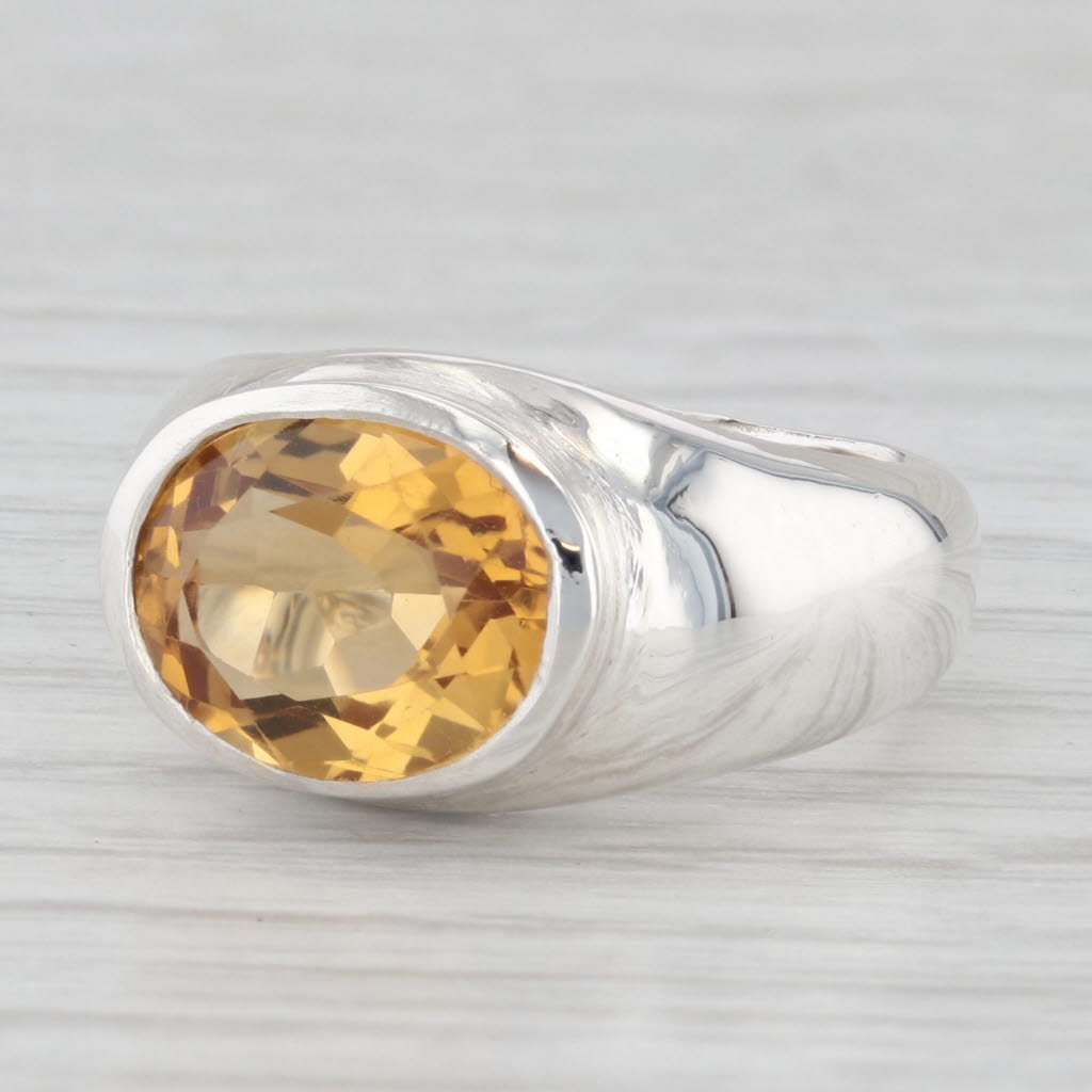 Light Gray 3.20ct Oval Orange Citrine Ring Sterling Silver Size 6.25-6.5