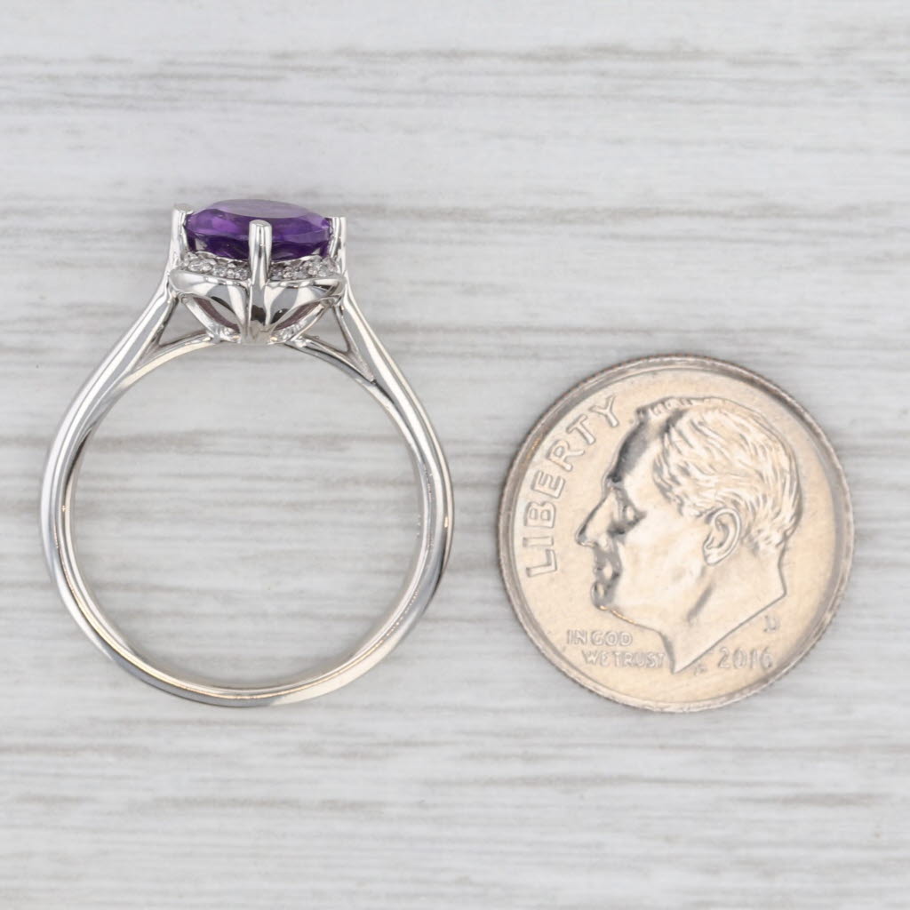 Light Gray 1.19ctw Round Amethyst Diamond Halo Ring 14k White Gold Size 6.5