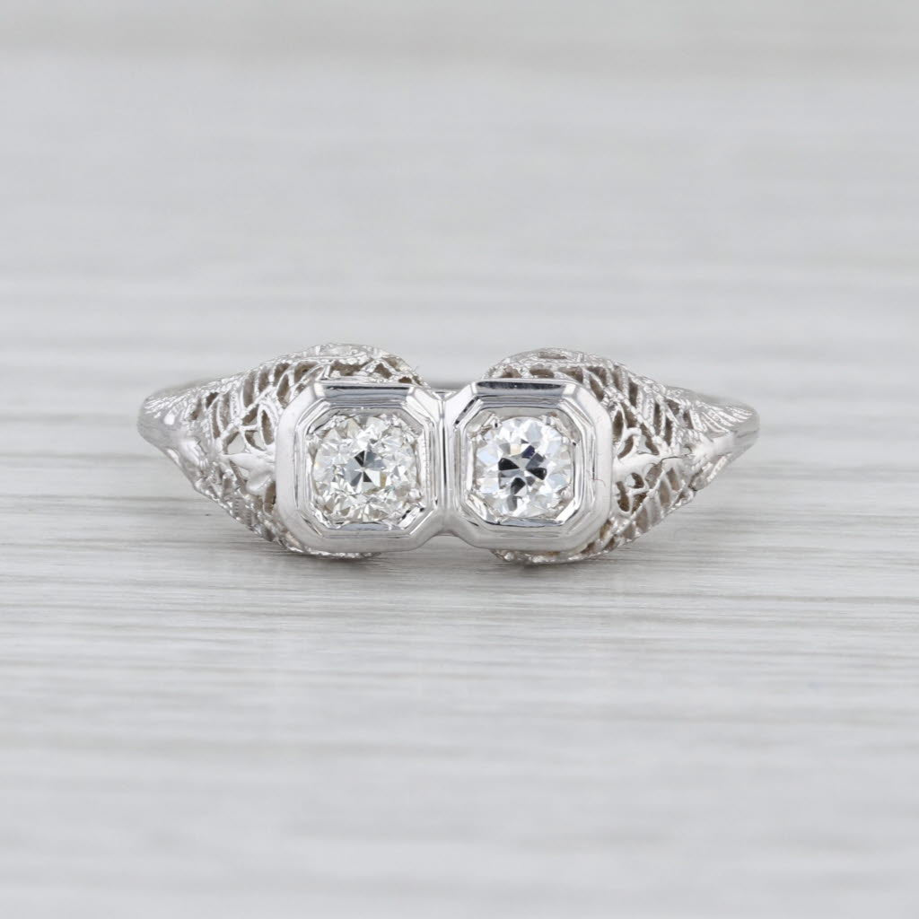 Art Deco 0.33ctw Diamond 2-Stone Vintage Ring 14k White Gold Sz 9.5 Anniversary