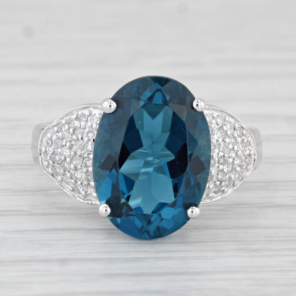 Light Gray 7.70ctw Oval London Blue Topaz Diamond Ring 14k White Gold Size 6.5