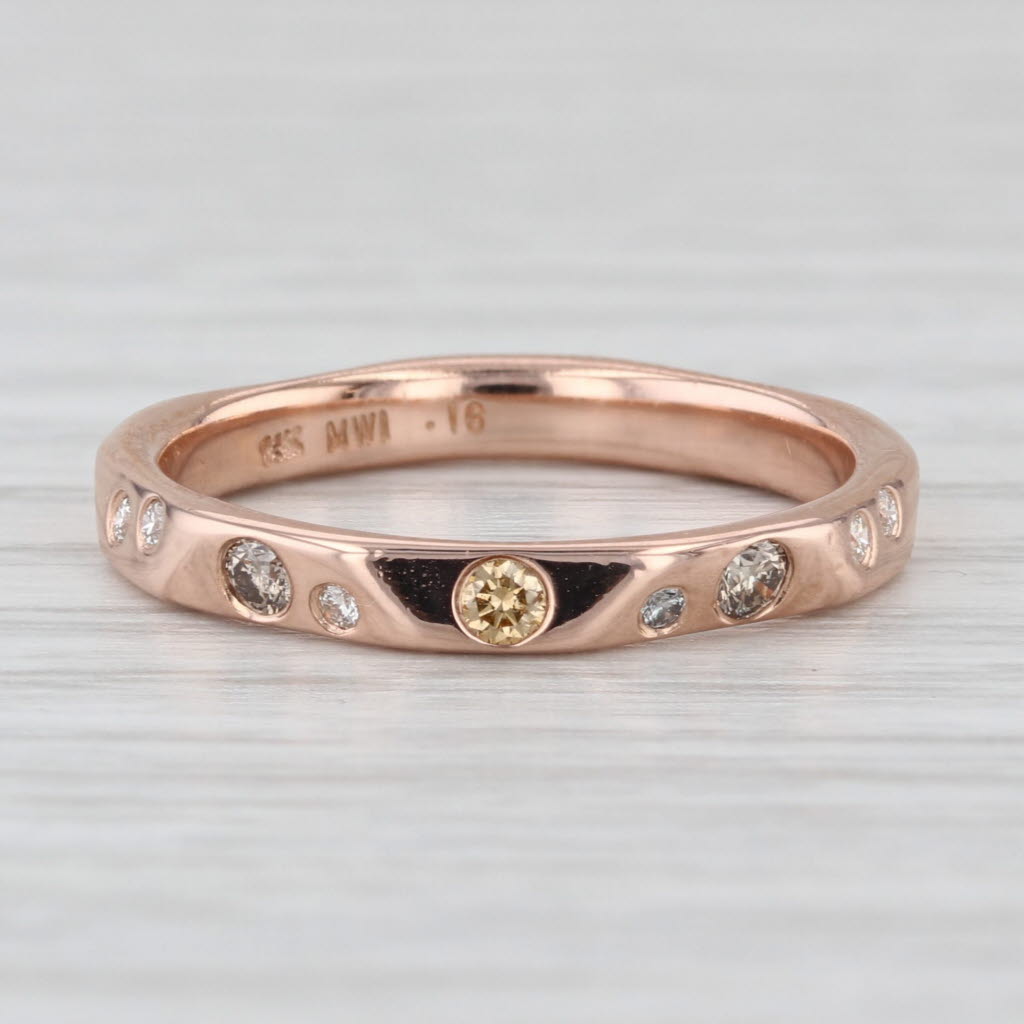 0.16ctw Diamond Wedding Band 14k Rose Gold Stackable Anniversary Ring Size 6.75